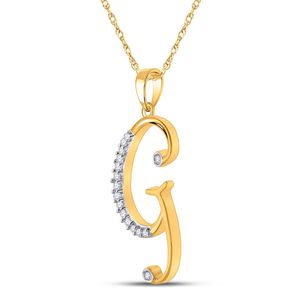 10K Yellow Gold Womens Round Diamond Initial Letter Pendant