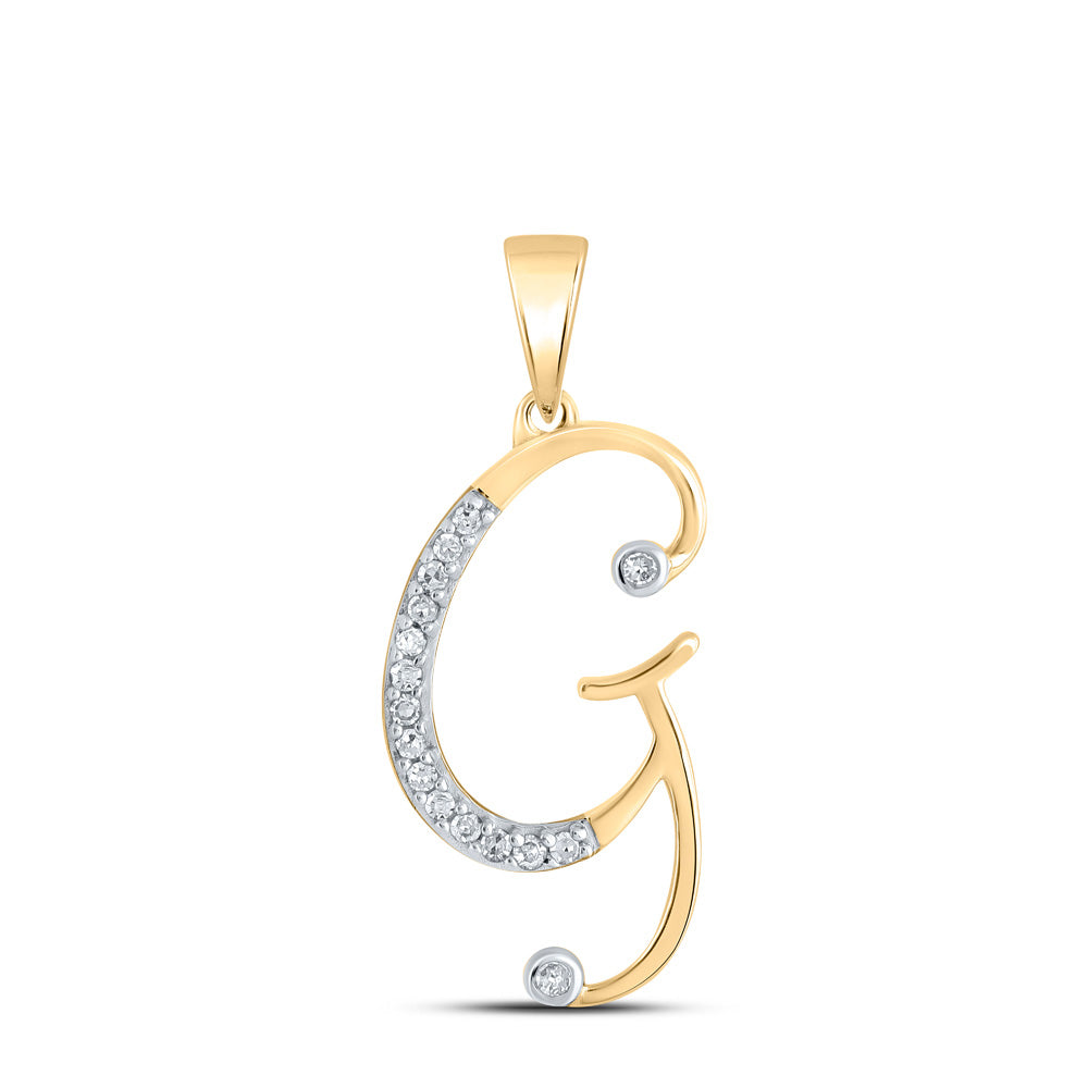 10K Yellow Gold Womens Round Diamond Initial Letter Pendant