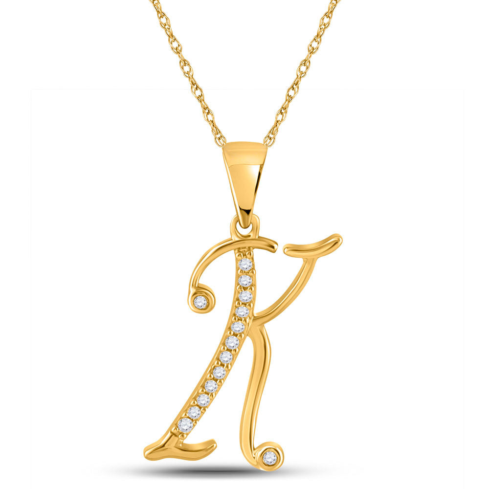 10K Yellow Gold Womens Round Diamond Initial Letter Pendant
