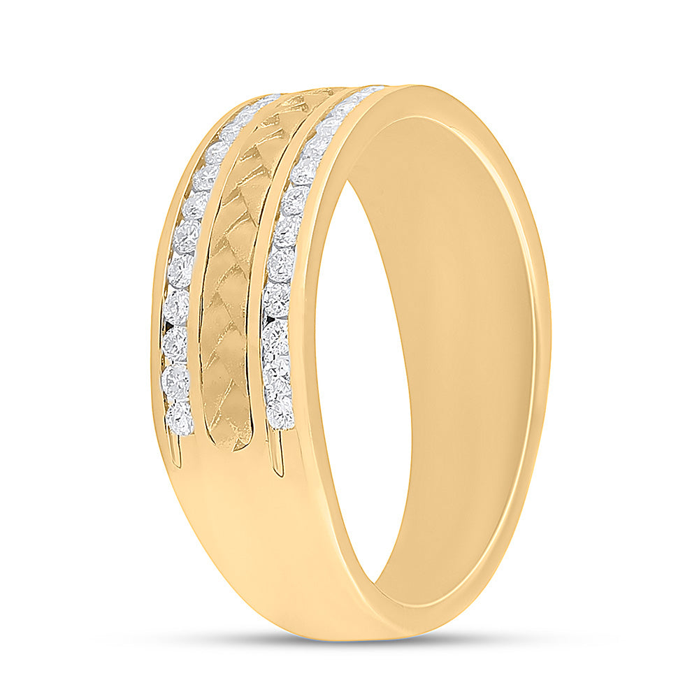 14K Yellow Gold Mens Round Diamond Wedding Braided Band Ring 1/2 Cttw, Mens Size: 7-13