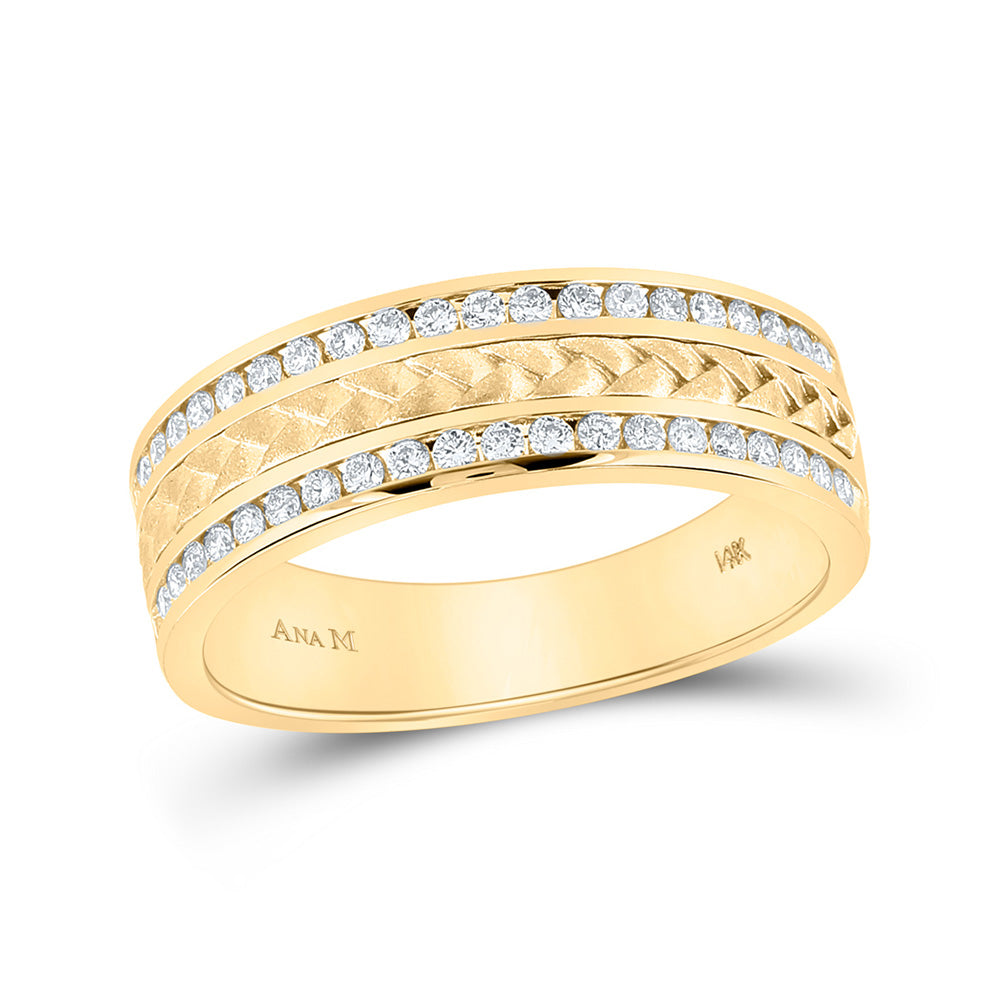 14K Yellow Gold Mens Round Diamond Wedding Braided Band Ring 1/2 Cttw, Mens Size: 7-13