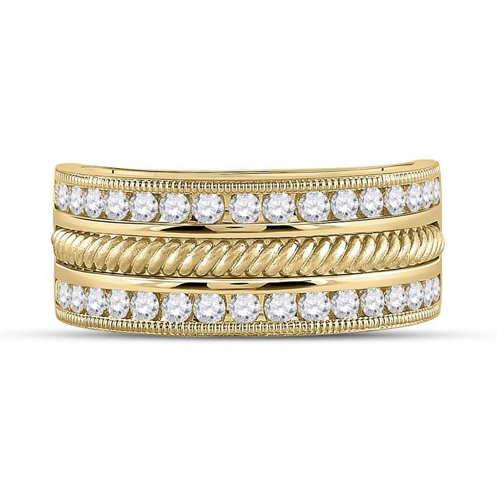 14K Yellow Gold Mens Round Diamond Wedding Rope Band Ring 1 Cttw, Mens Size: 7-13