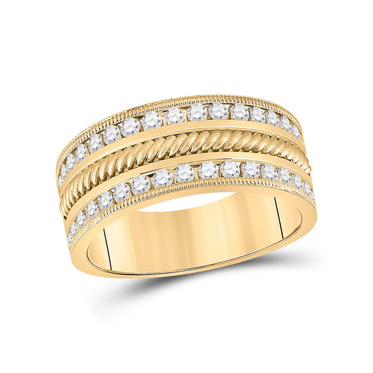 14K Yellow Gold Mens Round Diamond Wedding Rope Band Ring 1 Cttw, Mens Size: 7-13