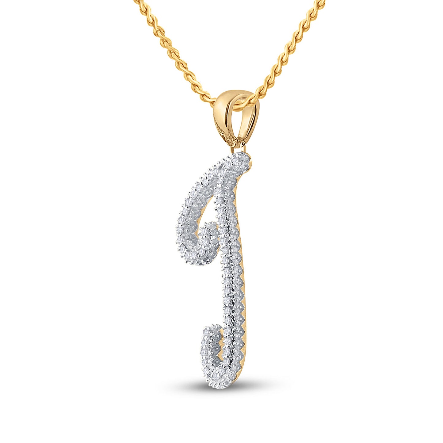 10K Yellow Gold Womens Round Diamond Initial Letter Pendant