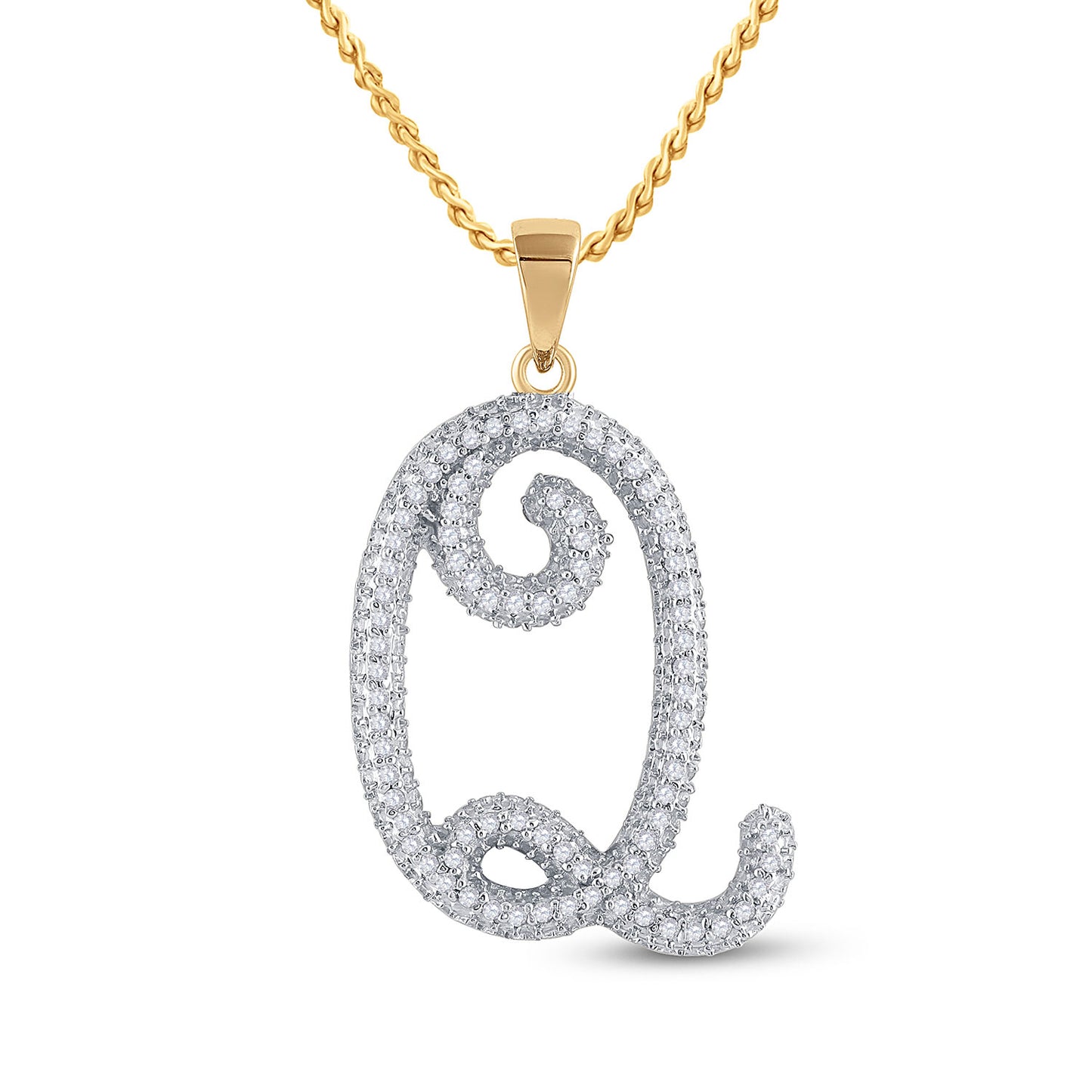 10K Yellow Gold Womens Round Diamond Initial Q Letter Pendant 1/4 Cttw
