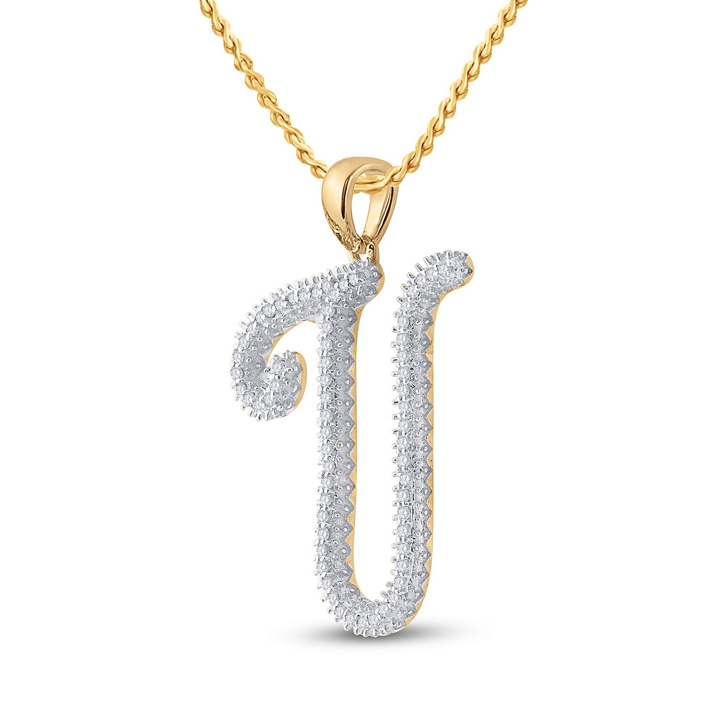 10K Yellow Gold Womens Round Diamond Initial Letter Pendant