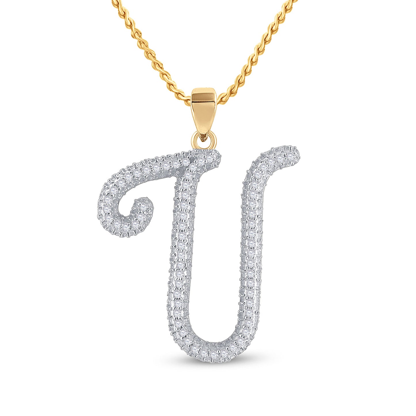 10K Yellow Gold Womens Round Diamond Initial Letter Pendant