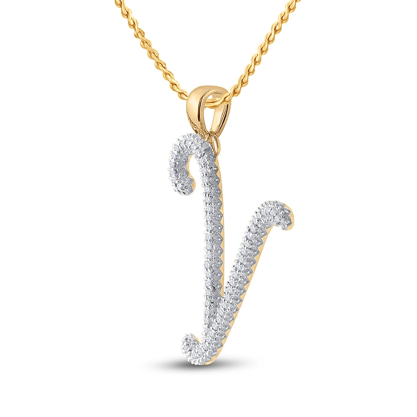 10K Yellow Gold Womens Round Diamond Initial Letter Pendant