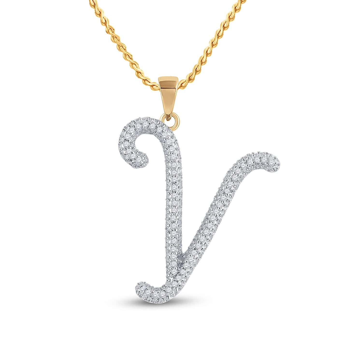 10K Yellow Gold Womens Round Diamond Initial Letter Pendant