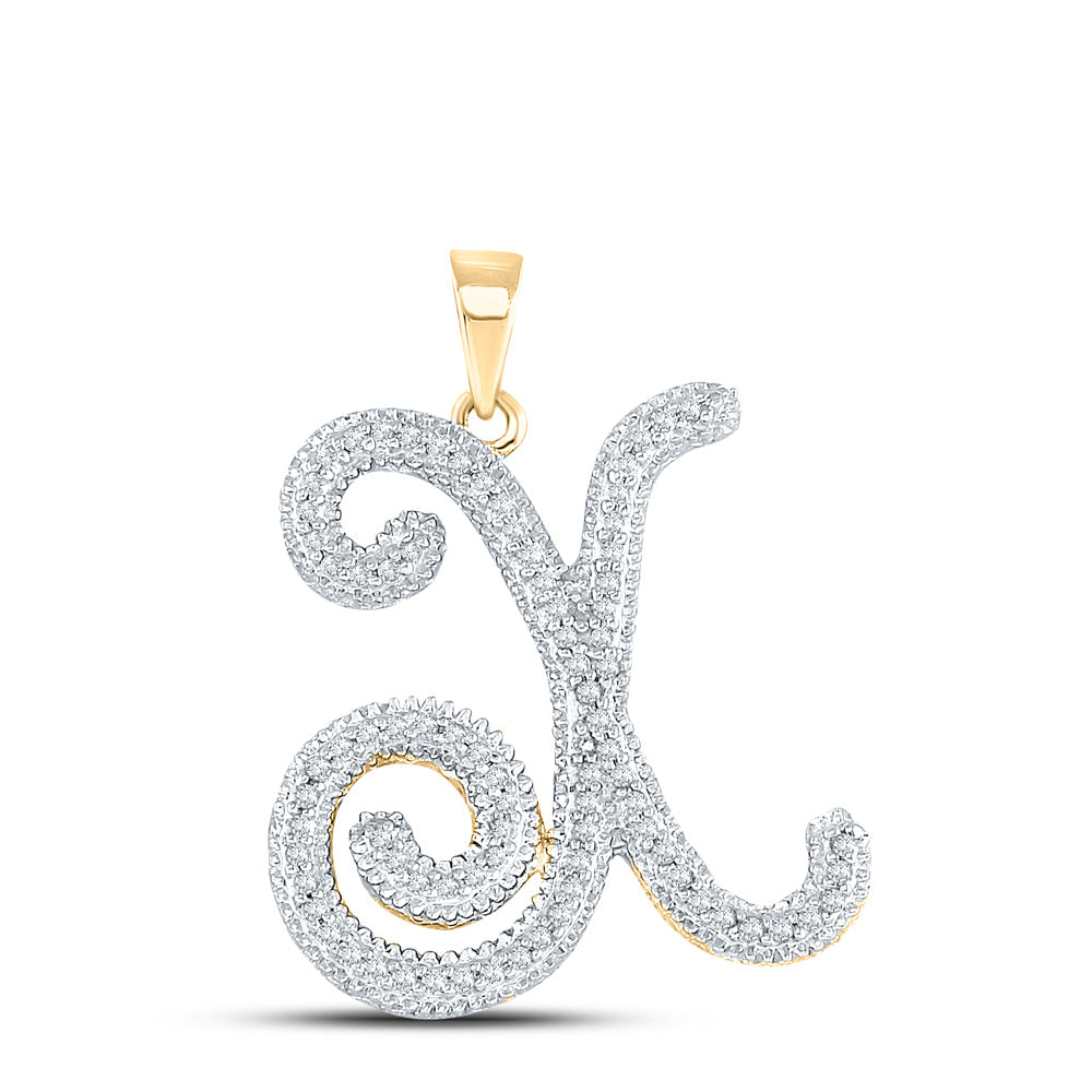 10K Yellow Gold Womens Round Diamond Cursive Letter Pendant