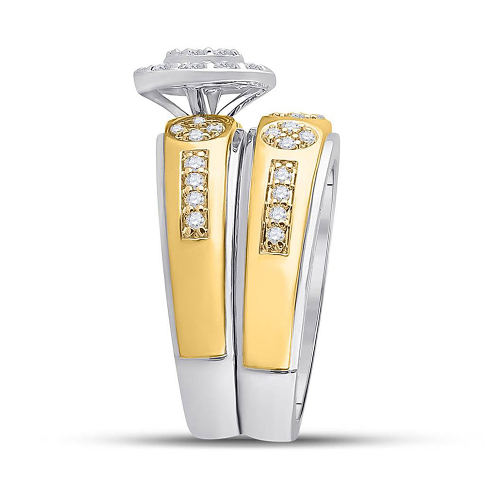 14K Two-tone Gold His Hers Round Diamond Cluster Matching Wedding Set 1 Cttw, Womens Size: 5-10, Mens Size: 7-13