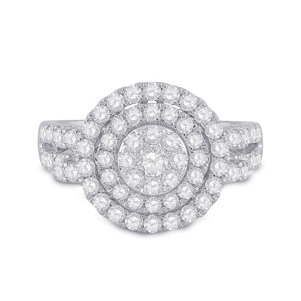 14K White Gold Womens Round Diamond Circle Cluster Ring 1-1/3 Cttw, Womens Size: 5-10