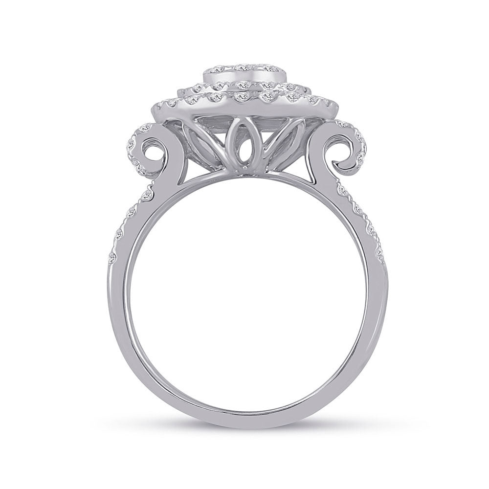 14K White Gold Womens Round Diamond Circle Cluster Ring 1-1/3 Cttw, Womens Size: 5-10