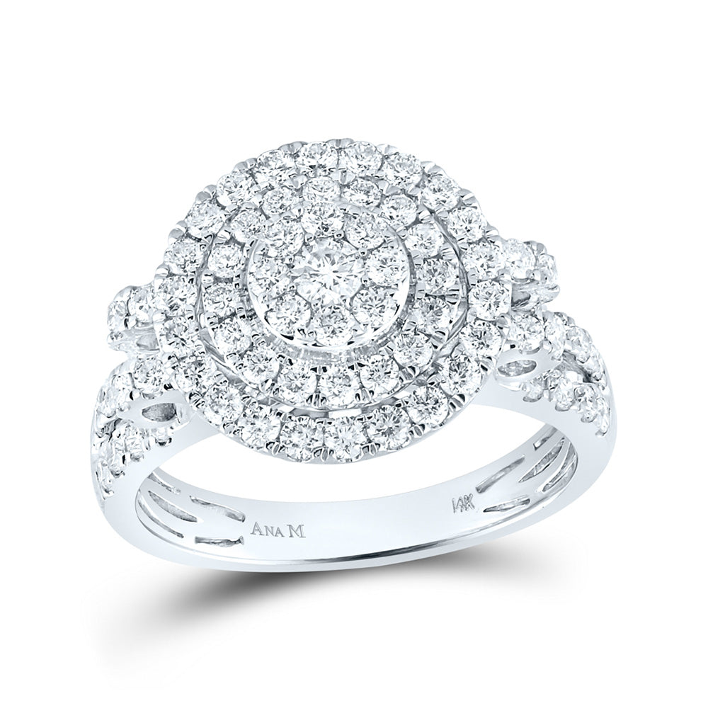 14K White Gold Womens Round Diamond Circle Cluster Ring 1-1/3 Cttw, Womens Size: 5-10