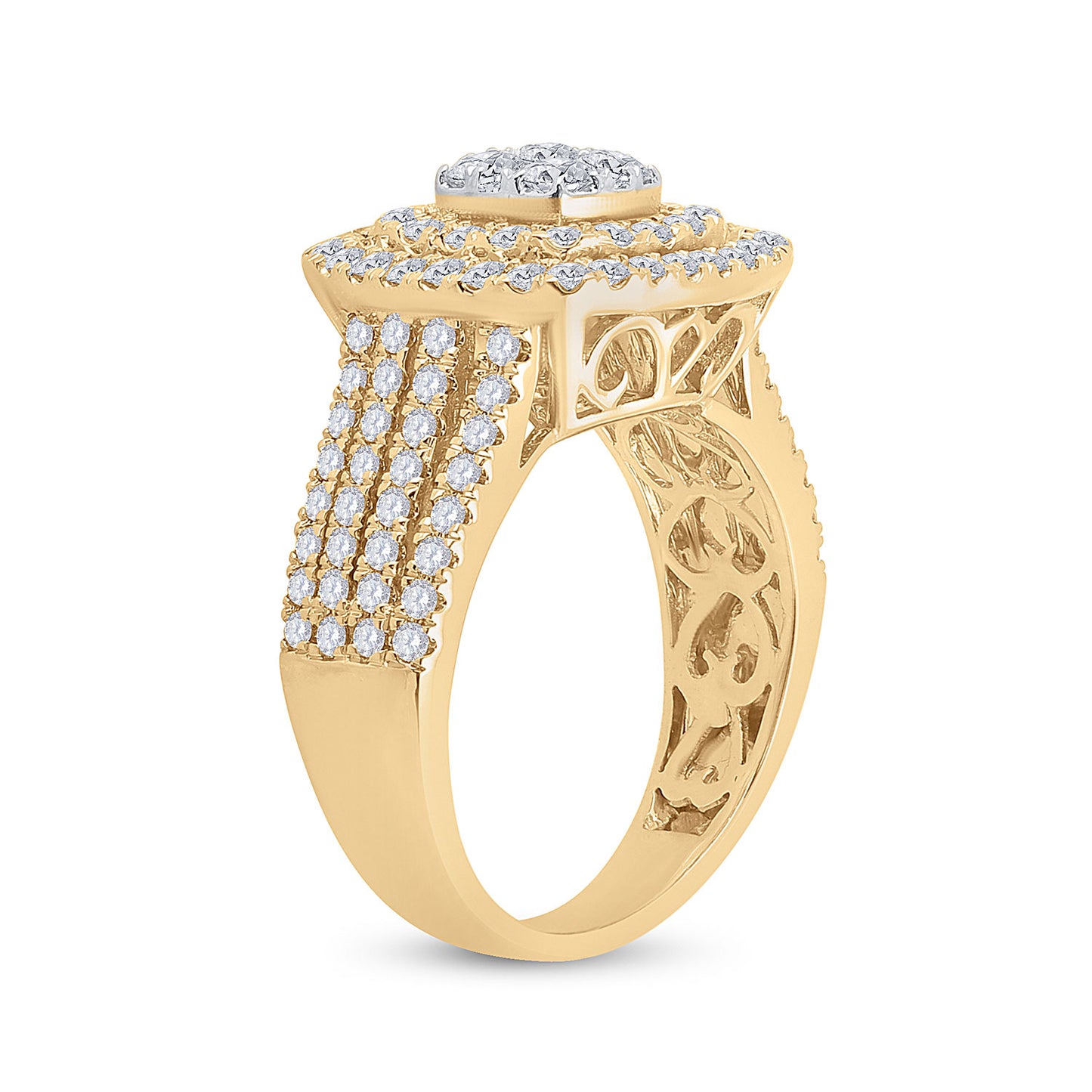 14K Yellow Gold Womens Round Diamond Square Cluster Ring 1-1/2 Cttw, Womens Size: 5-10