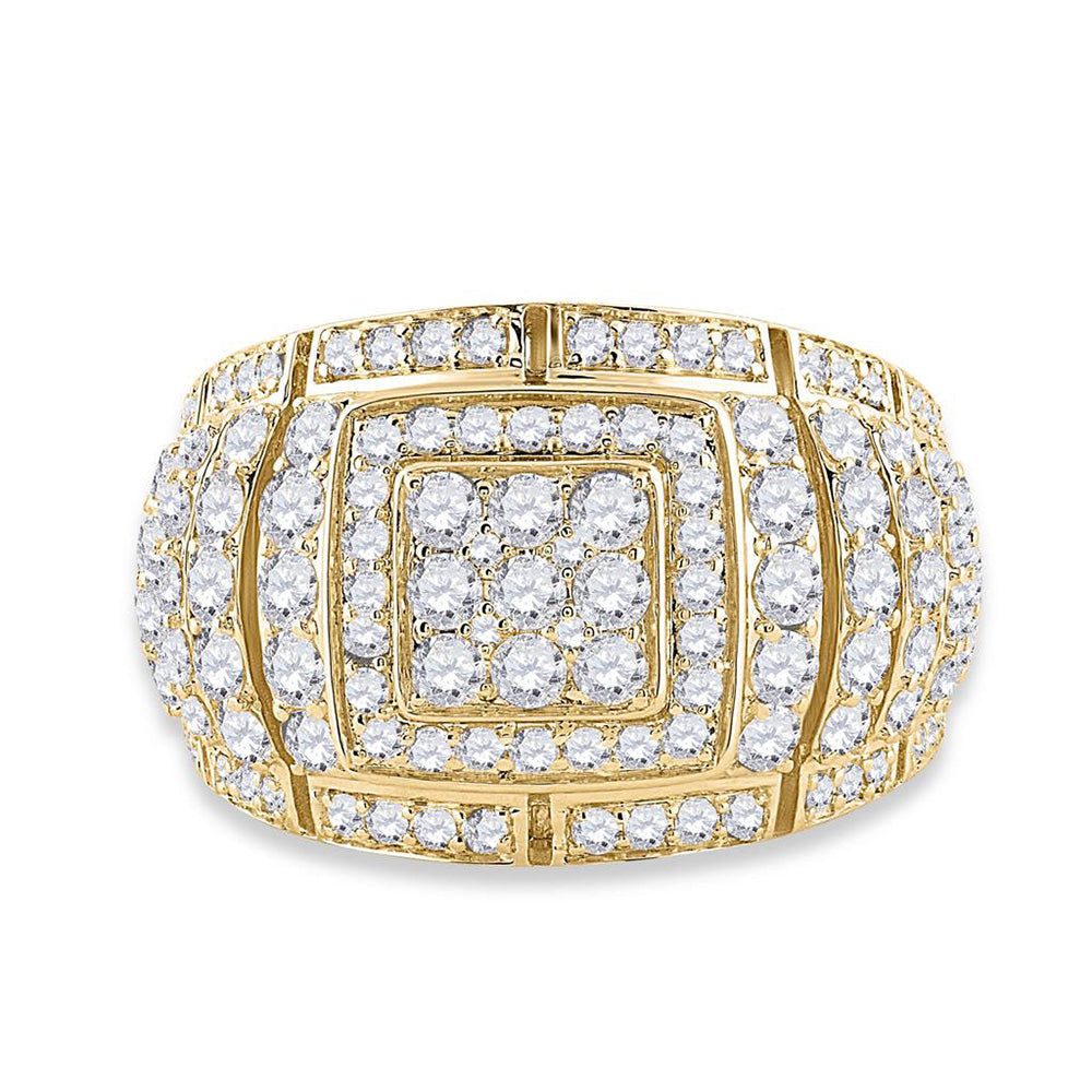 14K Yellow Gold Mens Round Diamond Cluster Ring 3 Cttw, Mens Size: 7-13