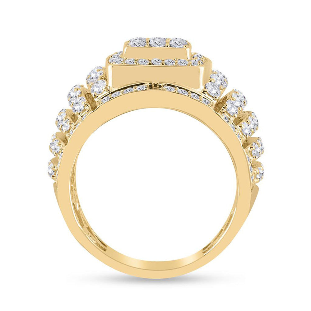 14K Yellow Gold Mens Round Diamond Cluster Ring 3 Cttw, Mens Size: 7-13