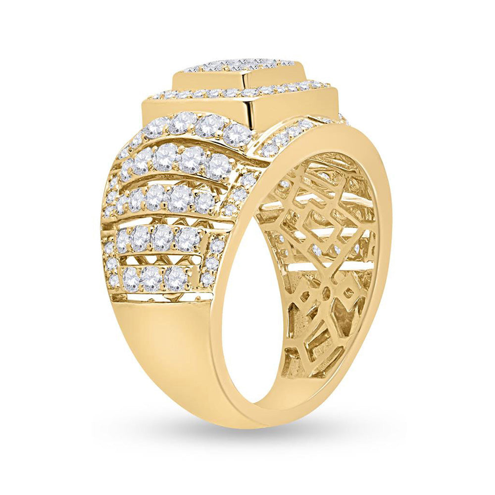 14K Yellow Gold Mens Round Diamond Cluster Ring 3 Cttw, Mens Size: 7-13