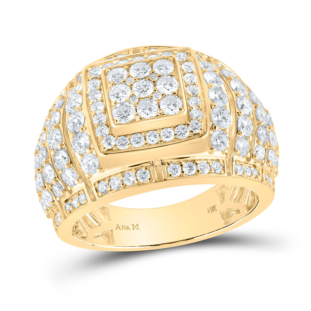 14K Yellow Gold Mens Round Diamond Cluster Ring 3 Cttw, Mens Size: 7-13