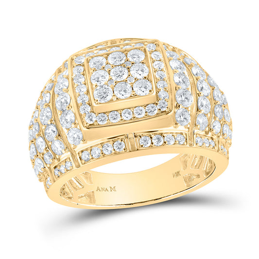14K Yellow Gold Mens Round Diamond Cluster Ring 3 Cttw, Mens Size: 7-13