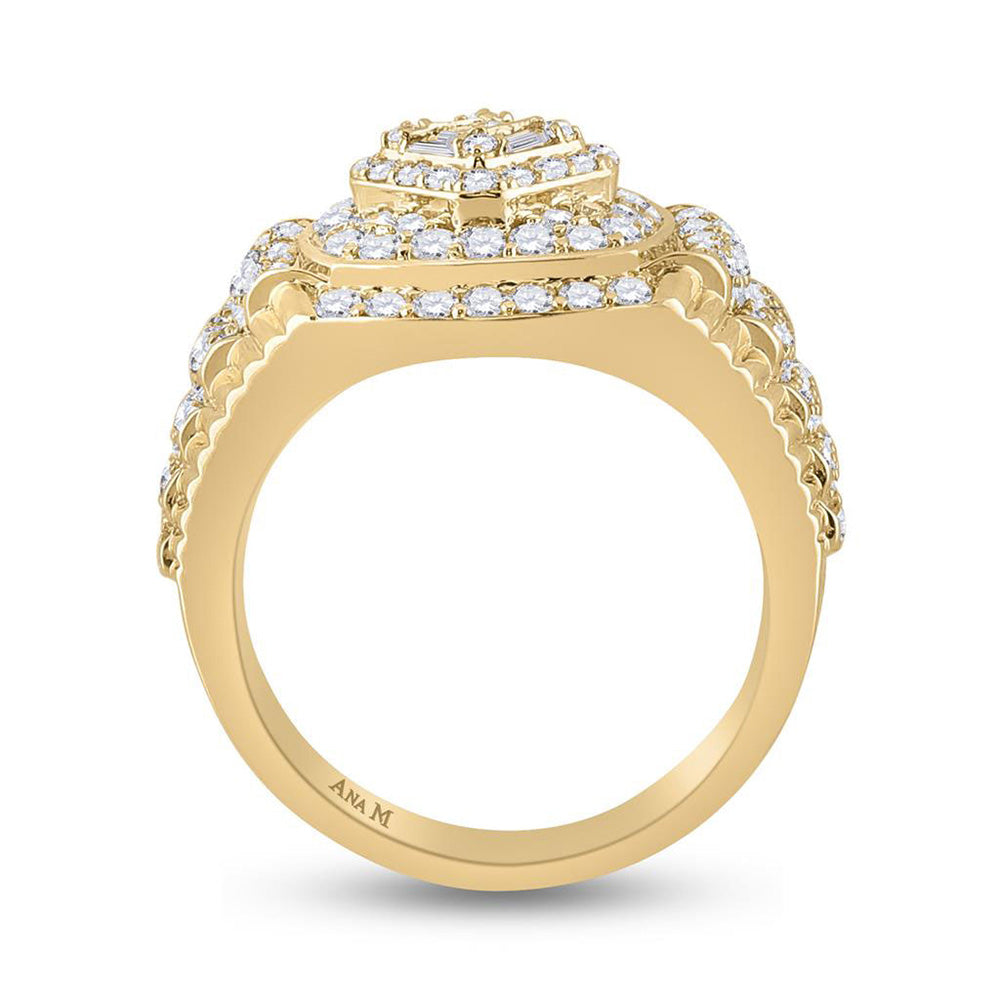 14K Yellow Gold Mens Baguette Diamond Cluster Ring 2-1/5 Cttw, Mens Size: 7-13
