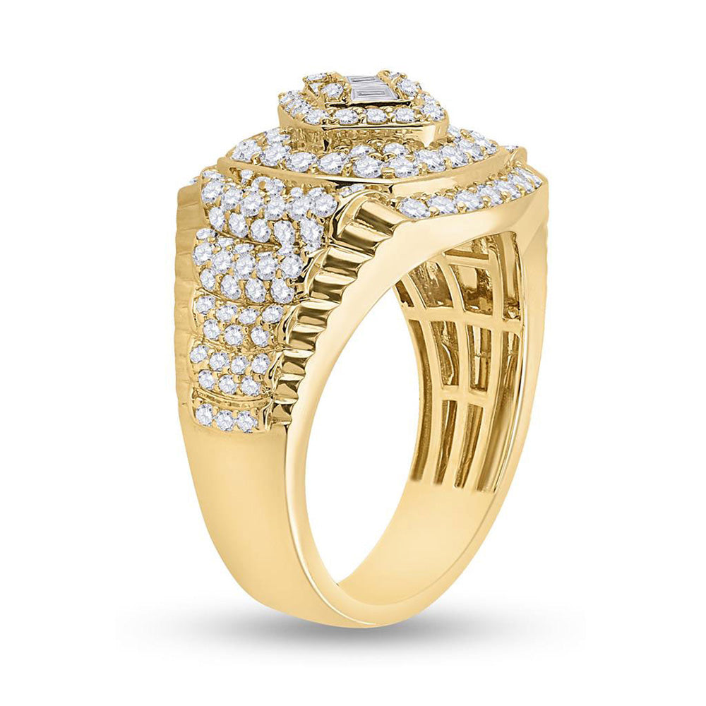 14K Yellow Gold Mens Baguette Diamond Cluster Ring 2-1/5 Cttw, Mens Size: 7-13
