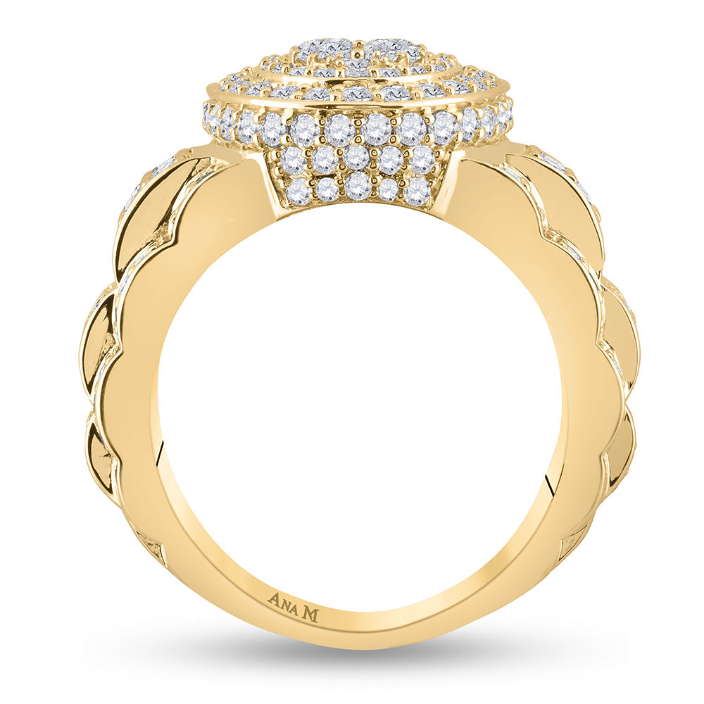 14K Yellow Gold Mens Round Diamond Oval Ring 2-3/4 Cttw, Mens Size: 7-13