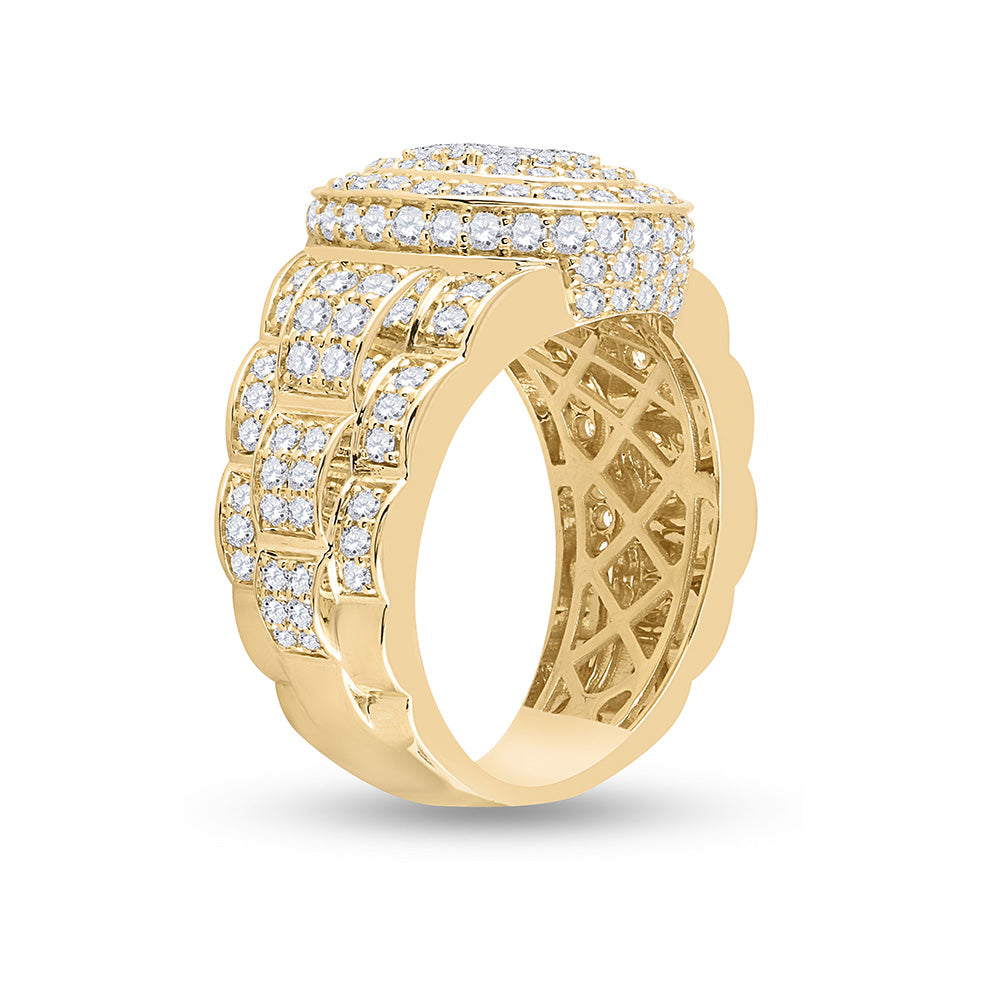 14K Yellow Gold Mens Round Diamond Oval Ring 2-3/4 Cttw, Mens Size: 7-13