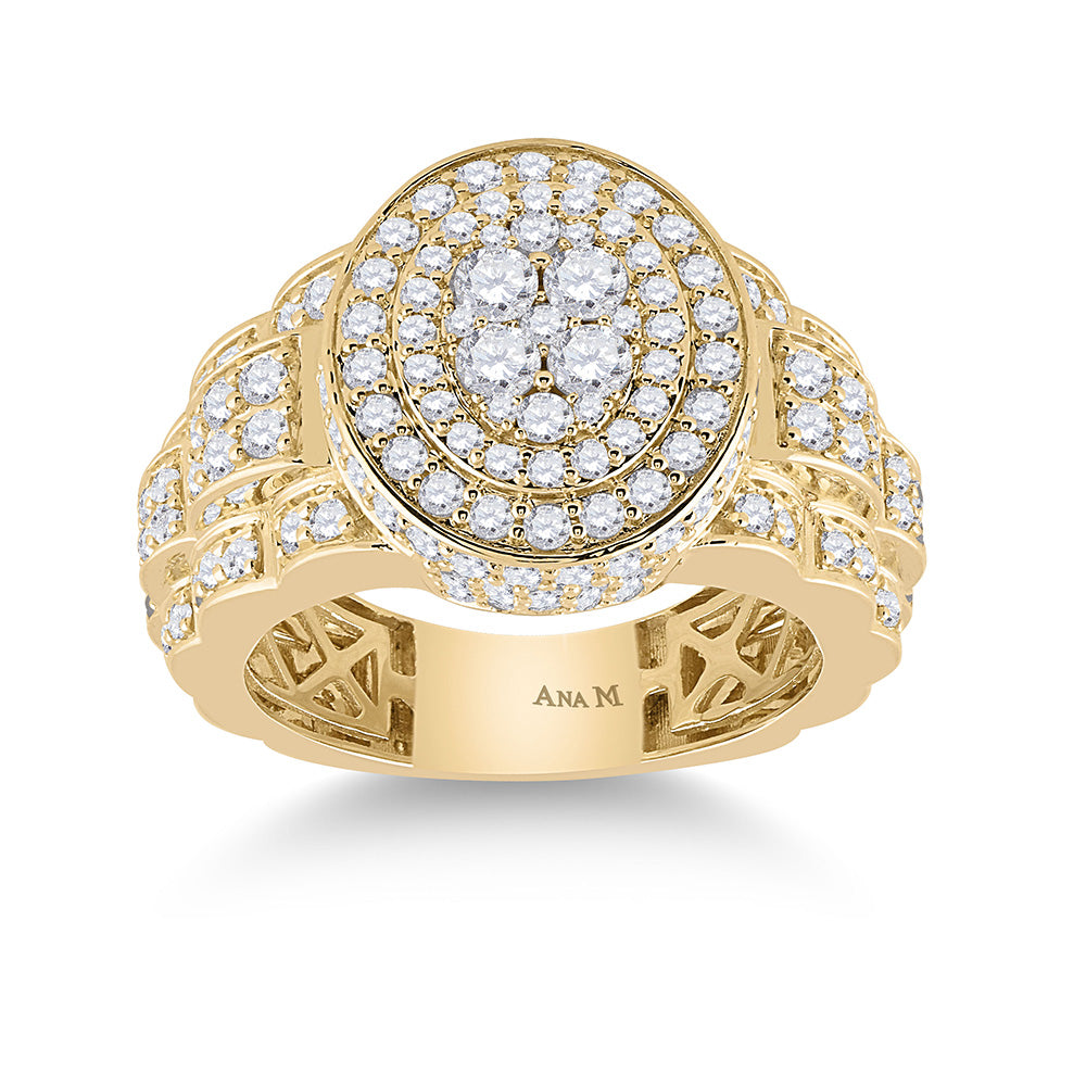 14K Yellow Gold Mens Round Diamond Oval Ring 2-3/4 Cttw, Mens Size: 7-13