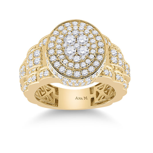 14K Yellow Gold Mens Round Diamond Oval Ring 2-3/4 Cttw, Mens Size: 7-13