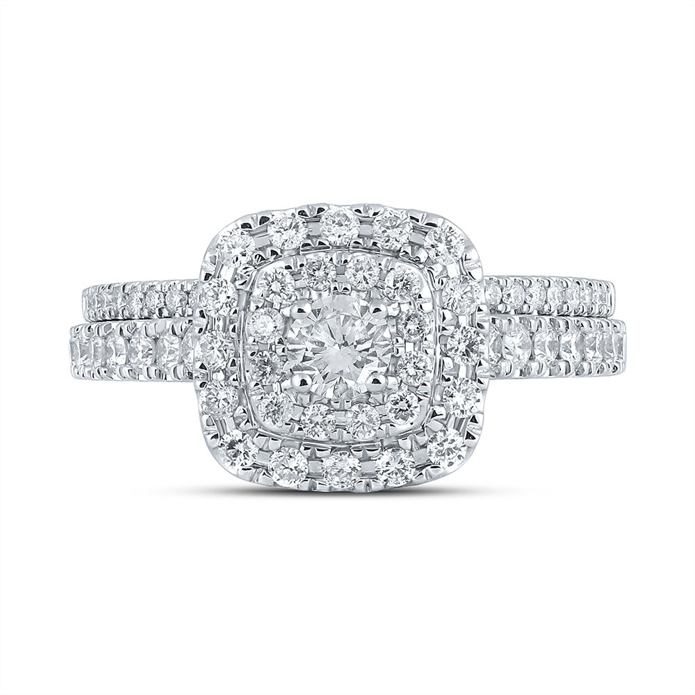 14K White Gold Round Diamond Halo Bridal Wedding Ring Band Set 1 Cttw, Womens Size: 5-10
