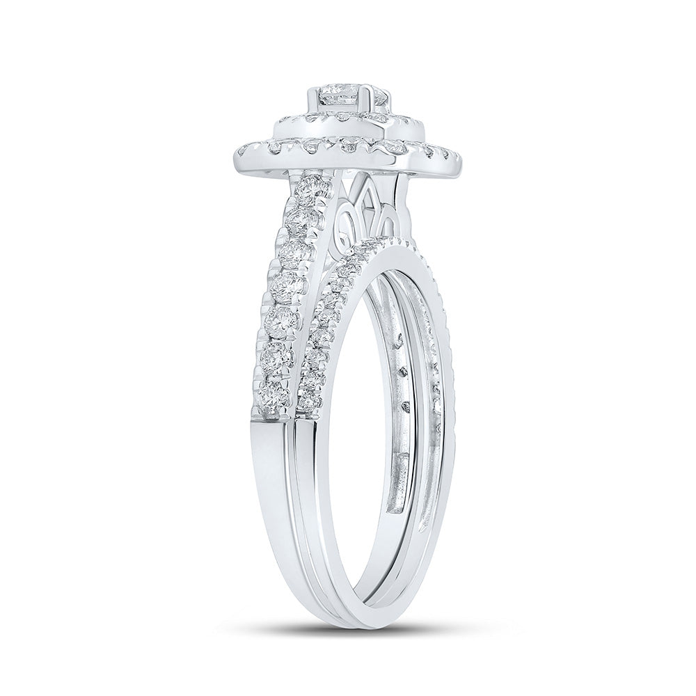 14K White Gold Round Diamond Halo Bridal Wedding Ring Band Set 1 Cttw, Womens Size: 5-10