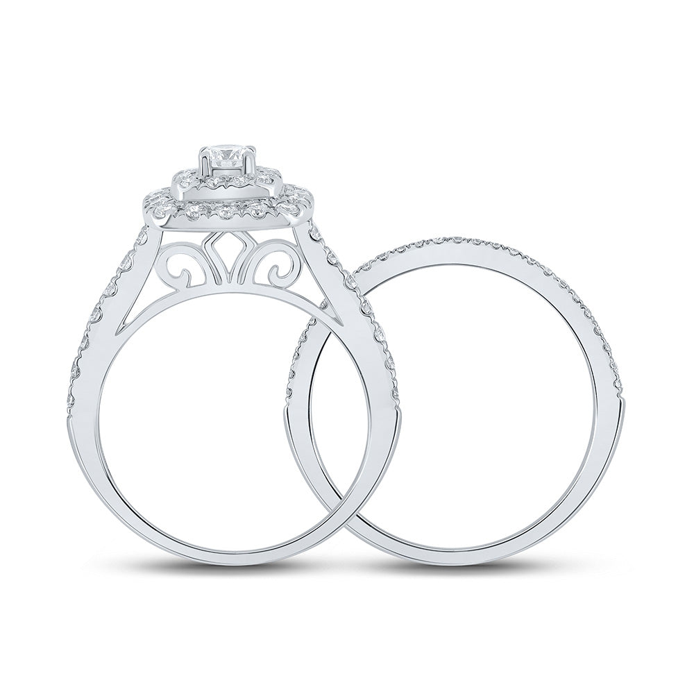 14K White Gold Round Diamond Halo Bridal Wedding Ring Band Set 1 Cttw, Womens Size: 5-10