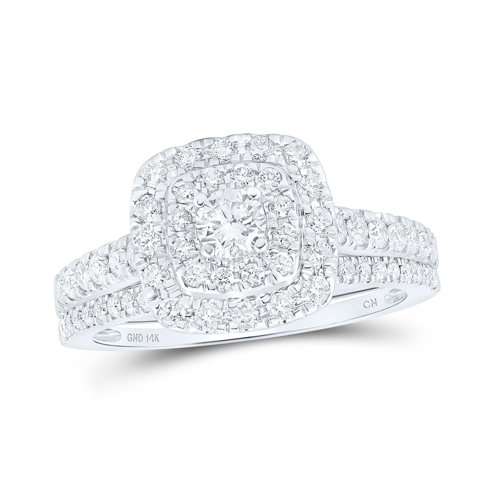 14K White Gold Round Diamond Halo Bridal Wedding Ring Band Set 1 Cttw, Womens Size: 5-10