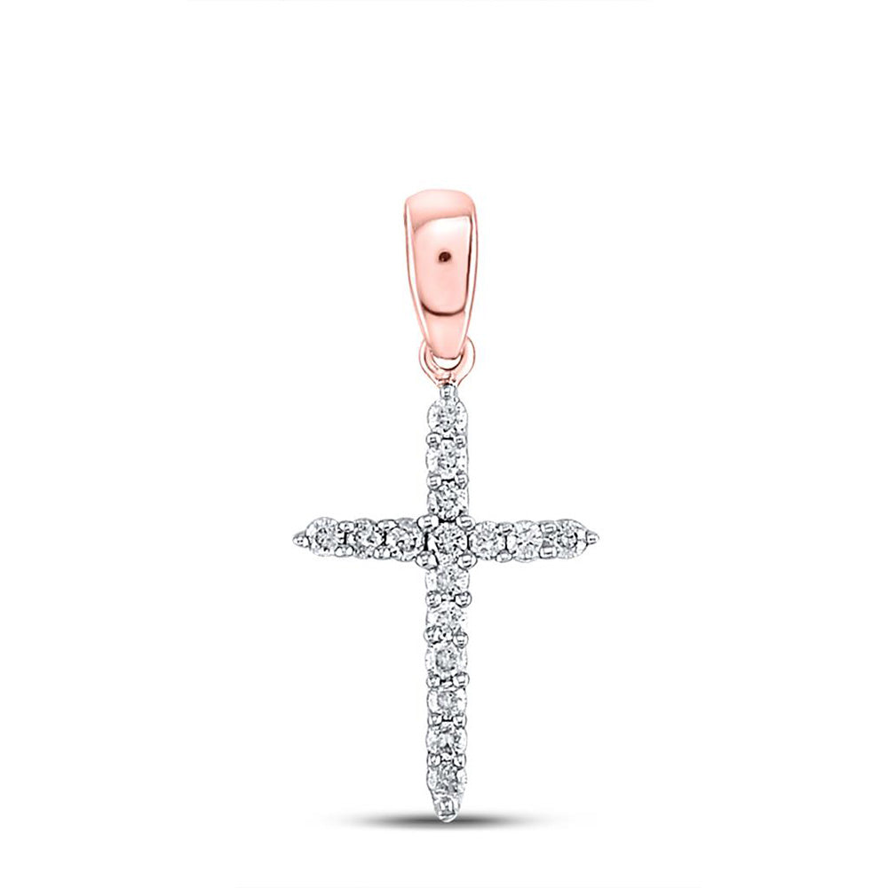 10K Rose Gold Womens Round Diamond Cross Pendant 1/6 Cttw, Length: 0.84 In, Width: 0.38 In