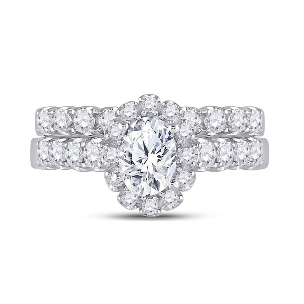 14K White Gold Oval Diamond Bridal Wedding Ring Band Set 2 Cttw, Womens Size: 5-10