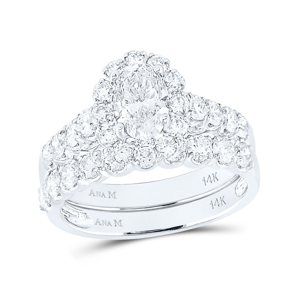 14K White Gold Oval Diamond Bridal Wedding Ring Band Set 2 Cttw, Womens Size: 5-10