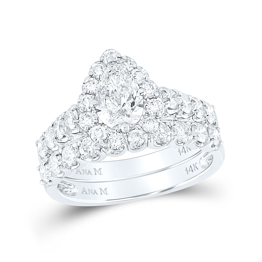 14K White Gold Oval Diamond Bridal Wedding Ring Band Set 2 Cttw, Womens Size: 5-10