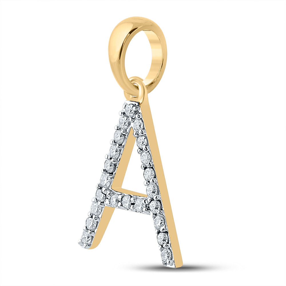 10K Yellow Gold Womens Round Diamond Initial Letter Pendant
