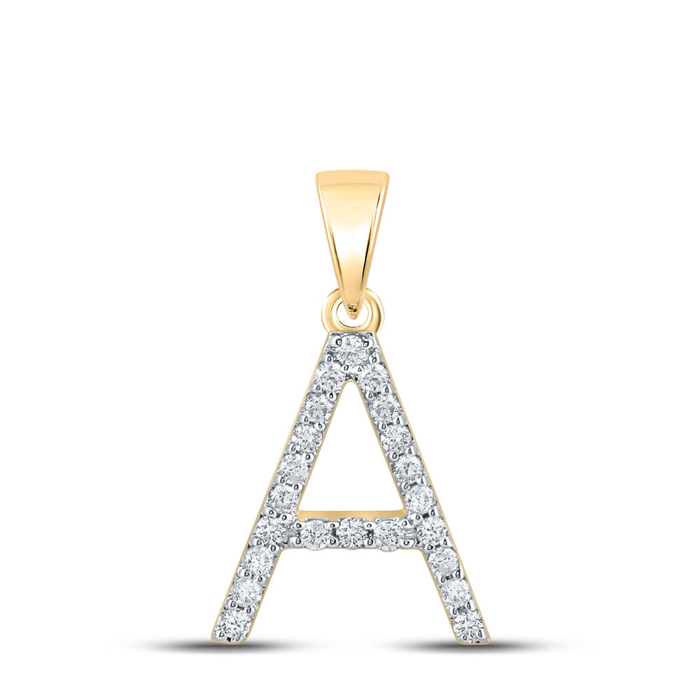 10K Yellow Gold Womens Round Diamond Initial Letter Pendant