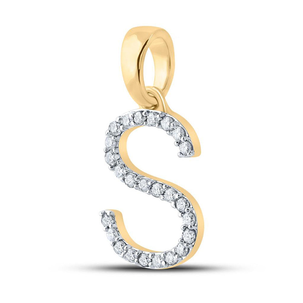 10K Yellow Gold Womens Round Diamond Initial Letter Pendant