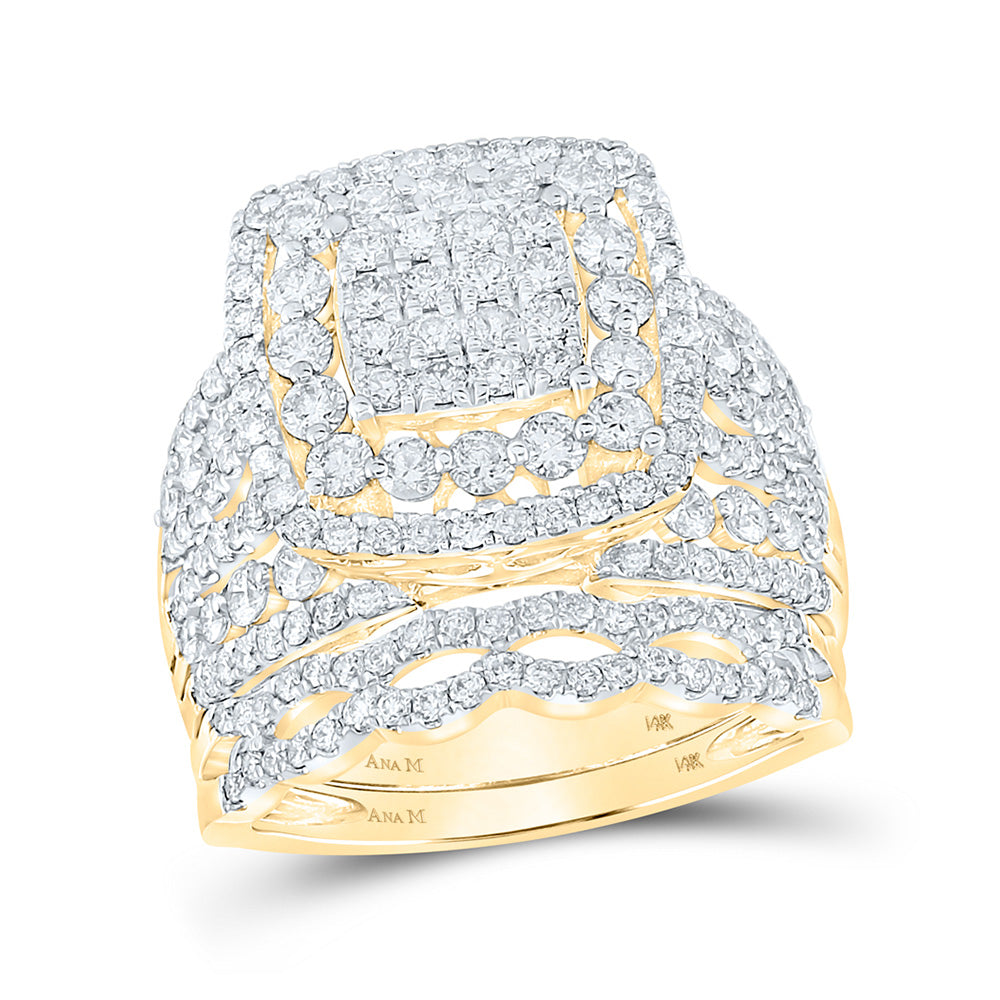 14K Yellow Gold Round Diamond Square Bridal Wedding Ring Band Set 2 Cttw, Womens Size: 5-10
