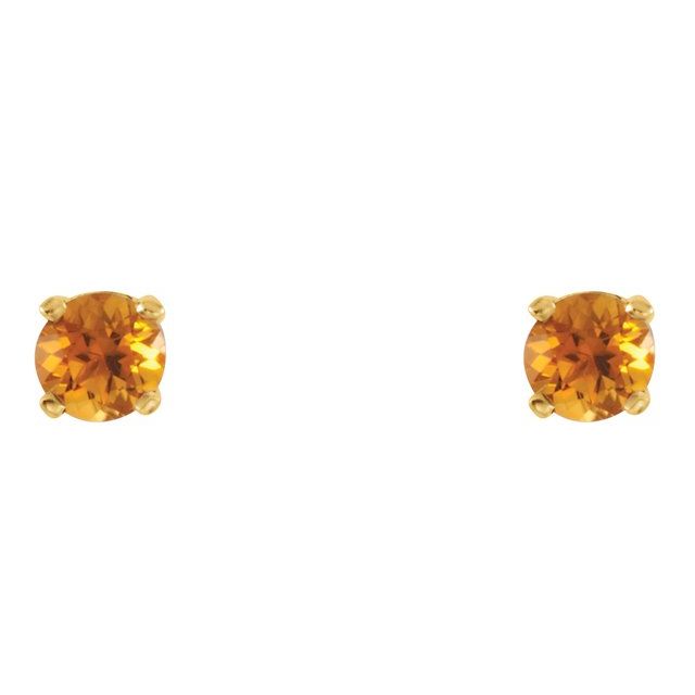 14K Yellow Gold Round Pair 3 Mm Threaded 4-Prong Polished Natural Citrine Youth Earrings With Backs