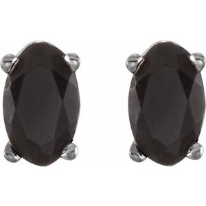14K Yellow Or White Gold Set Oval Natural Black Onyx Pair 5 X 3 Mm Friction Friction Backs Included 4-Prong Polished Scroll Setting Stud Earrings