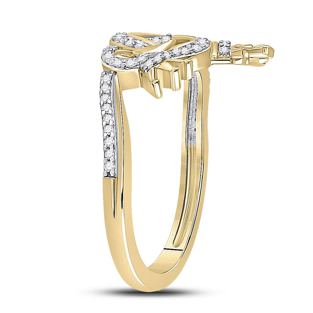 10K Yellow Gold Womens Round Diamond King Queen Heart Ring 1/6 Cttw, Womens Size: 5-10