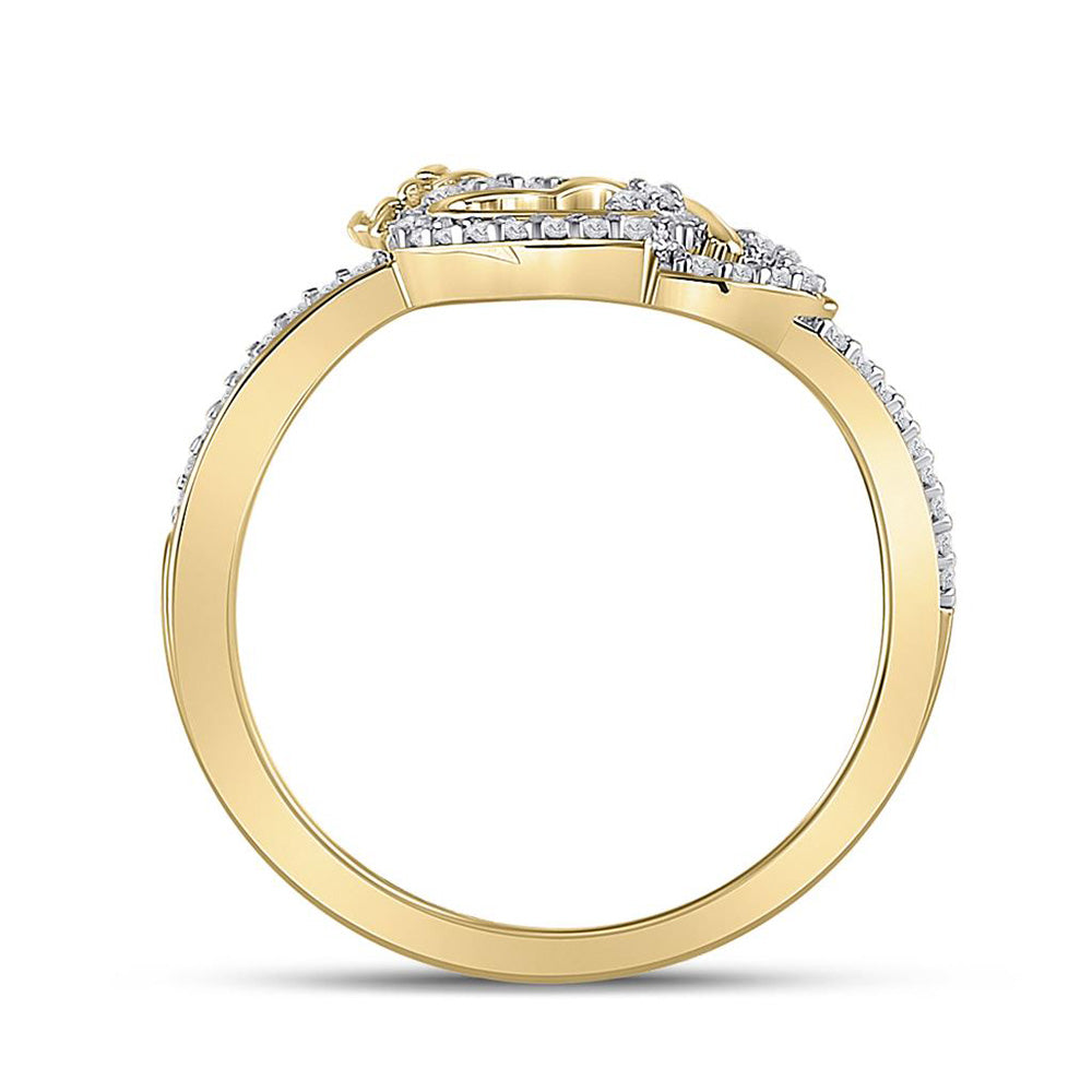 10K Yellow Gold Womens Round Diamond King Queen Heart Ring 1/6 Cttw, Womens Size: 5-10