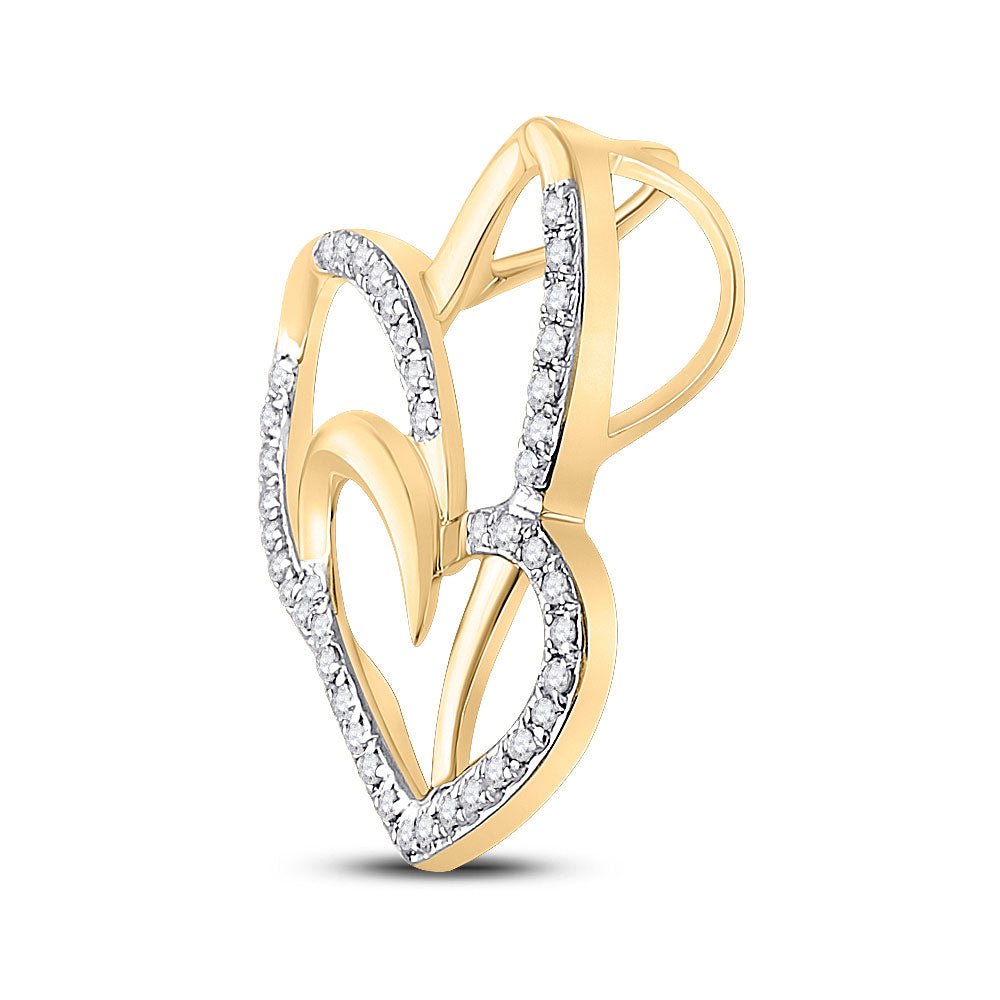 10K Yellow Gold Womens Round Diamond Heart Pendant 1/6 Cttw