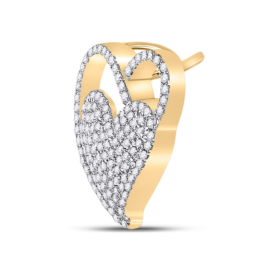 10K Yellow Gold Womens Round Diamond Heart Pendant 3/8 Cttw