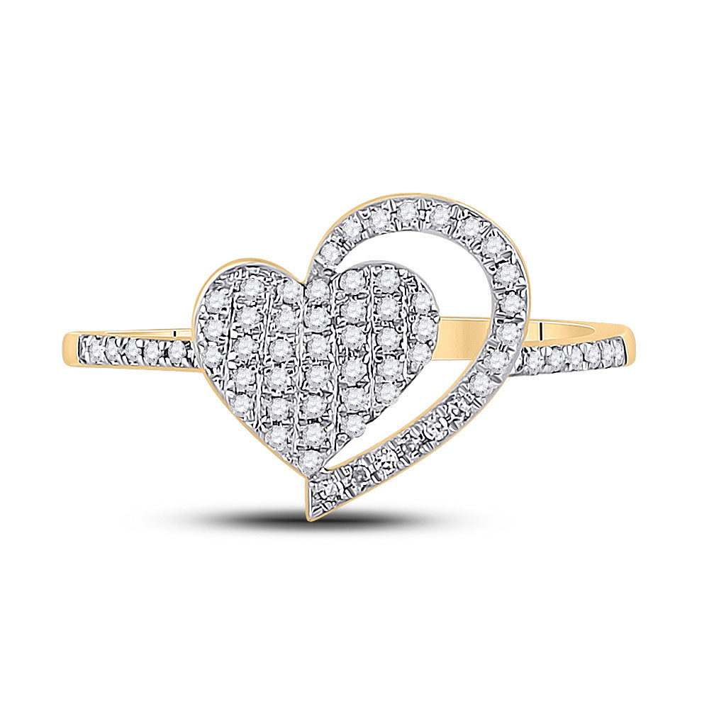 10K Yellow Gold Womens Round Diamond Heart Ring 1/5 Cttw, Womens Size: 5-10