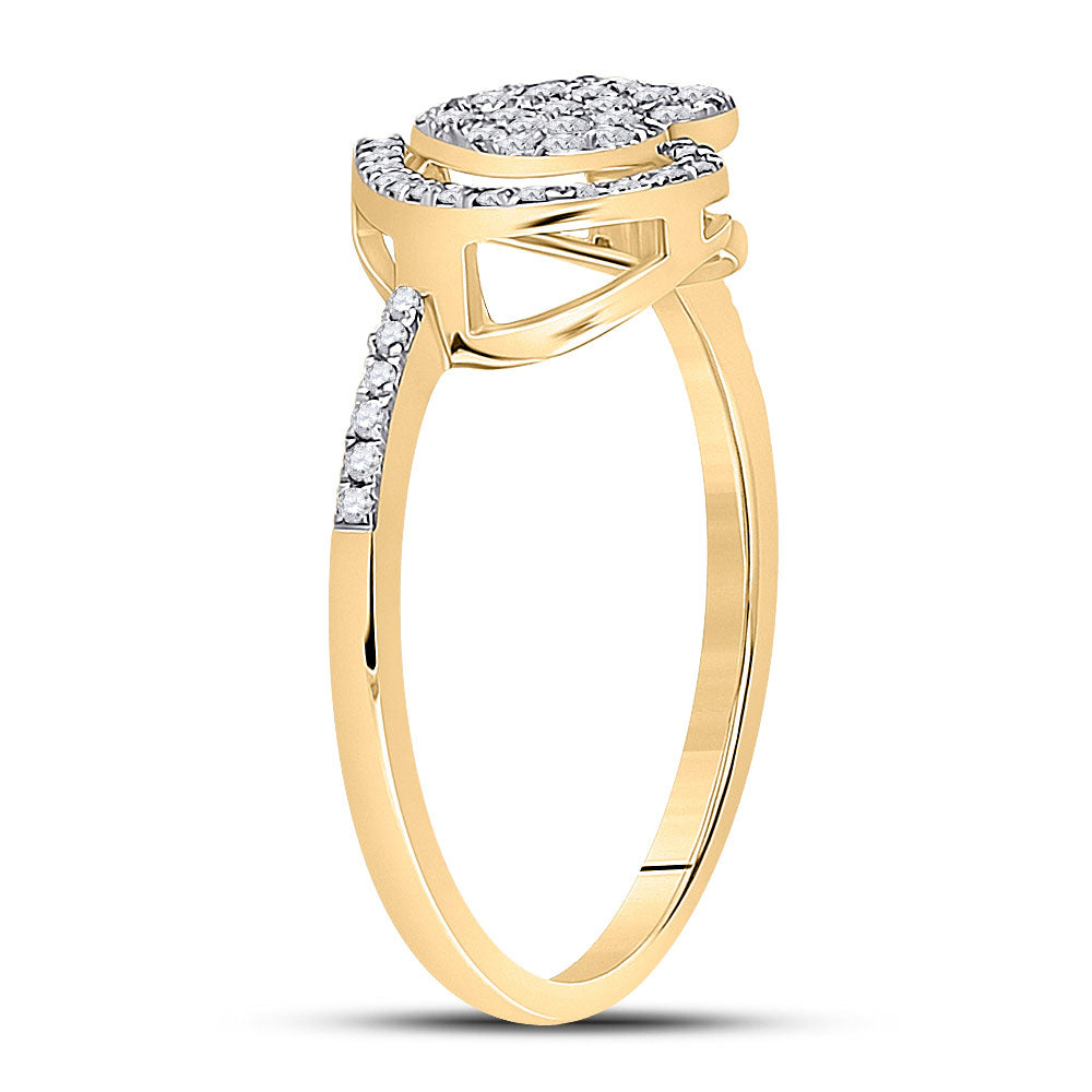 10K Yellow Gold Womens Round Diamond Heart Ring 1/5 Cttw, Womens Size: 5-10